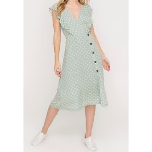 Lush Green Polka Dot Midi Dress Size Large
